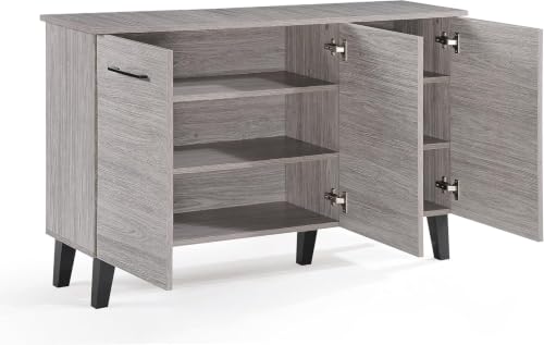 Image of Slate Three Door Engineered Wood Shoe Rack Cabinet | Modern Shoe Storage Organizer with 3 Doors & Multi-Tier Shelves | Space-Saving Entryway & Living Room Footwear Cabinet | Ash Grey Finish