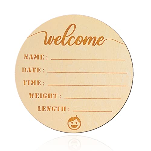 Wooden Baby Announcement Sign, Hello World Newborn Birth Baby Name Announcement Sign Souvenir for New Baby Boy Girl Gifts to Baby Shower for Hospital to Share the Joy Your Babys Arrival (New Baby Boy)