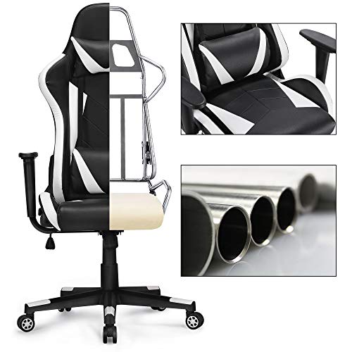 Yaheetech High Back Gaming Chair PU Leather Ergonomic Swivel Racing Office Chair with Headrest and Lumbar Support