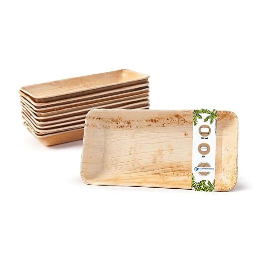 BIOZOYG Set Cuencos Snacks I 25 Piezas orgánicas Desechables Rectangulares 125ml, 13,5x8cm I Party vajilla compostable, Biodegradable I Hojas Palma vajilla desechable para Fingerfood y mas