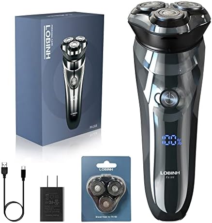 LOBINH Electric Razor for Men, 3D Rechargeable Waterproof IPX7 Electric Shaver for Men Wet & Dry, Cordless Electric Rotary Razor with Beard Pop-up Trimmer, 1 Hour Fast Charging, 4D Floating Head