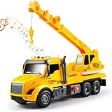 DWIRCTOYS Crane Truck Toy for Kids Ages 3-7, Kids Toys Friction Powered Construction Vehicle with Extendable Arm, Rotating Crane, Lights and Sounds Birthday Gifts for Boys Girls