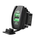Mictuning Universal Rocker Style Car USB Charger - with Green LED Light Dual USB Power Socket for Rocker Switch Panel