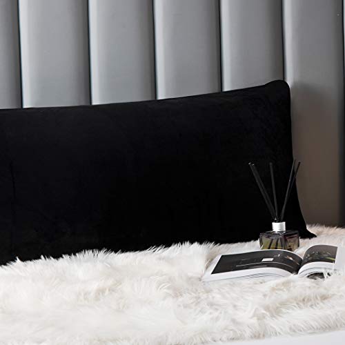 Uwkcy Velvet Body Pillow Cover/Case Pillowcase With Zipper, Soft And Cozy, Zippered Plush Fluffy Flannel Body Pillow Case (20 X 54 Inch, Black, 1-Piece) #TOP1