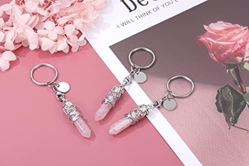 JSDDE Healing Crystal Keyring Sliver Dragon Wrapped Hexagonal Crystals Pointed Gemstone Pendant Keychain Charm