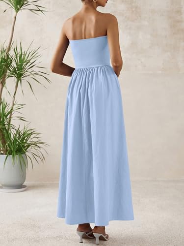 Image of PRETTYGARDEN Women 2026 Summer Elegant Strapless Maxi Dress Tube Top Dress A Line Flowy Long Wedding Party Cocktail Dresses