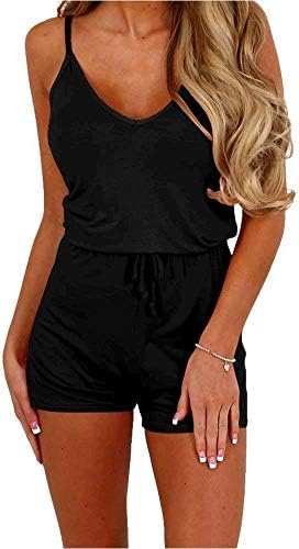 Dreamskull Women Summer Casual Spaghetti Strap Adjustable Waist Drawstring Short jumpsuit Cami Romper for girl