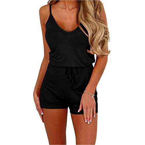 Dreamskull Women Summer Casual Spaghetti Strap Adjustable Waist Drawstring Short Jumpsuit Cami Romper For Girl #TOP2