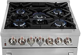 FORNO Massimo Freestanding 30-Inch Full Gas Range and Oven with 5 Italian Sealed Burners Cooktop - 4.32 Cu.Ft. Convection Stainless Steel Oven Includes Cast Iron Accessories