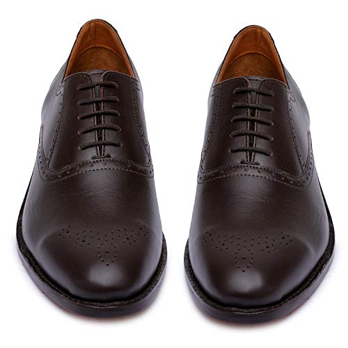 Handmade Brogue Oxford Goodyear Welted Genuine Leather Lace Up Dress Shoes- Brown #TOP2