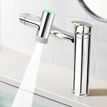 Modern Bathroom Faucet 1 Hole with Temperature DisplayBatteries-Free, 1080 Rotatable Single Hole Bathroom Faucet, Single Handle Bathroom Vanity Faucets, 2 Spray Modes Chrome