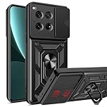 ESTH® Case for OnePlus 12 5G with Slide Camera Cover, Military Grade Shockproof Protective Cover with Rotatable Metal Ring Kickstand [Support Magnetic Car Mount], Black