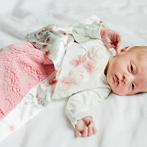 Saranoni Satin Back Receiving Blankets For Babies Super Soft Lush Luxury Baby Blanket | Satin Back Sakura Bloom, Mini 20" X 15" #TOP1