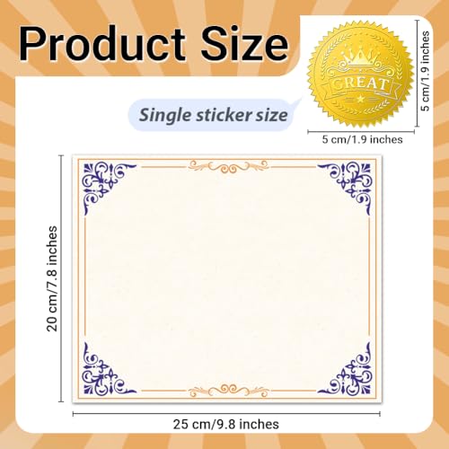 Doodlream 30 Stück Blanko Zertifikat für Den Abschluss mit Blauem und Goldenem Rand und 32 Stück Goldfolienaufklebern 20 x 25 cm Zertifikatspapier für Büroauszeichnungen Abschlussfeier Schuldiplom