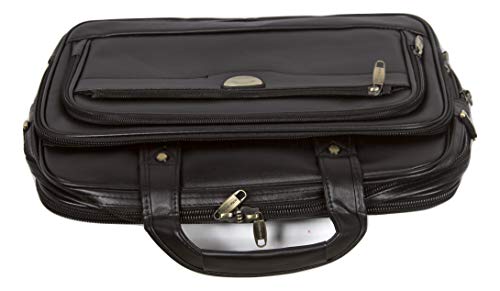 Image of Men's Leather Expandable 06 Zipper Laptop, File Bag and Messenger Bag, Black
