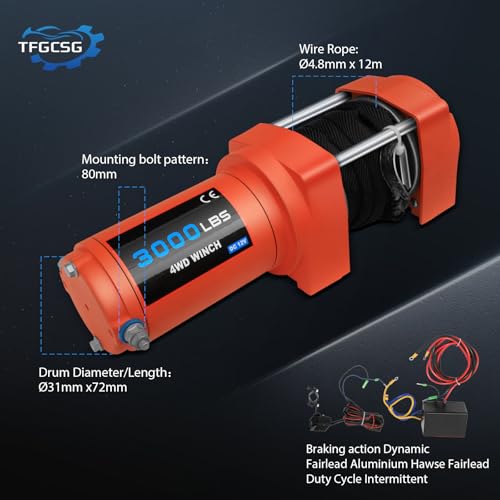 Winch eléctrico 3000LBS 12V con control remoto inalámbrico miniatura 5