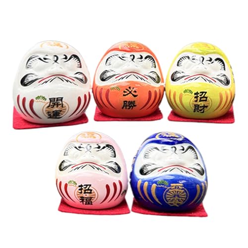 5個 かわいい だるまミニ 達磨 置物 セラミック おしゃれ 可愛い 装飾 車内飾り 贈り物 - 4.5x4.5x4.8cm 風水装飾 幸運の禅像 かわいいセラミックだるまの置物