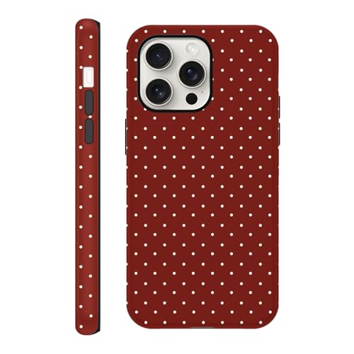 lioscre Polka Dot Phone Case for iPhone 15 Pro Max Cute Trendy Pattern Case 6.7", Aesthetic Stylish Print Design 2-in-1 Matte Cover Hard PC Shockproof Soft TPU Protection Girls Women Funda, Red