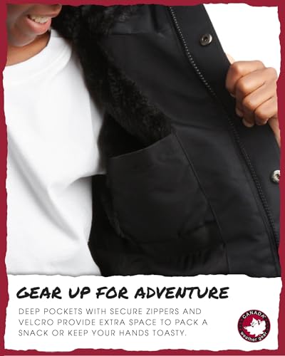 Image of CANADA WEATHER GEAR Boys' Puffer Jacket - Insulated Winter Nylon with Faux Fur Lining - Outerwear Ski Jackets for Boys (8-20)