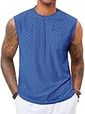 Runcati Mens Sleeveless Tank Tops Casual Hollow Out Knit T Shirts Beach Summer Hippie Tops with Pocket Blue