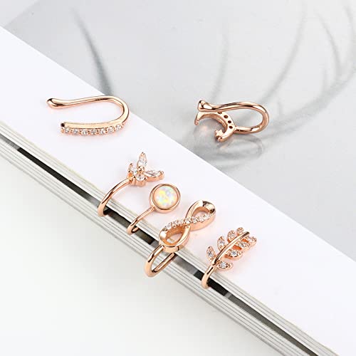 Joerica 12Pcs Fake Nose Ring For Women Nose Cuffs Non Piercing Jewelry Cz Opal Butterfly Moon Heart Flower Clip On Nose Ring Adjustable Faux Nose Rings Set #TOP1