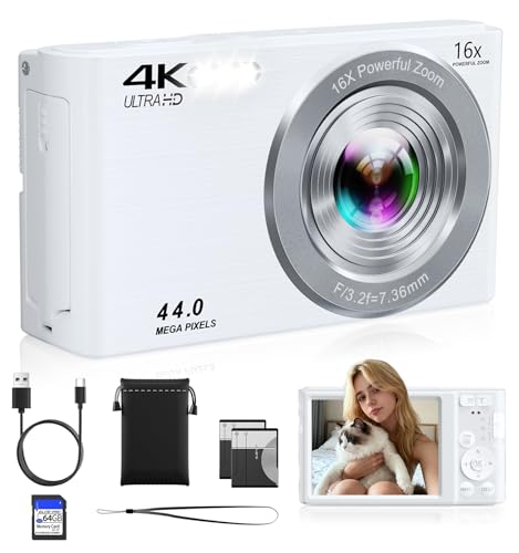 FHD 4K Compact Digital Camera with 64GB SD Card