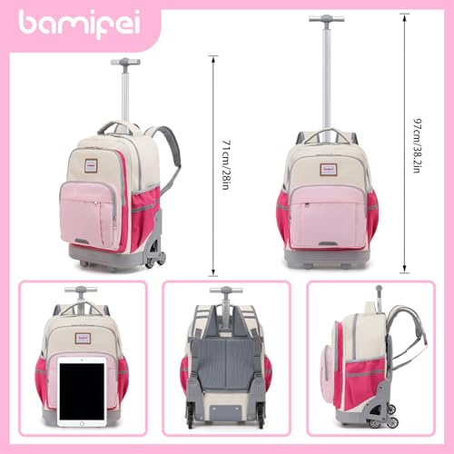 BAMIFEI 6 Wheel Rolling Backpack for Kids 18" Set - Pink by BAMIFEI - Used condition - Image 3