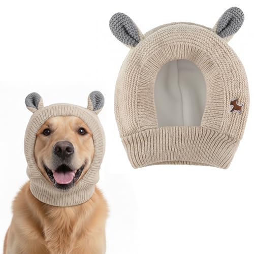 Gorro de Invierno para Perros, Sombrero de Perro de Invierno, Gorros Cálidos para Mascotas, Cálido y Confortable, Accesorio para Fiestas Festivales Camping – Beige