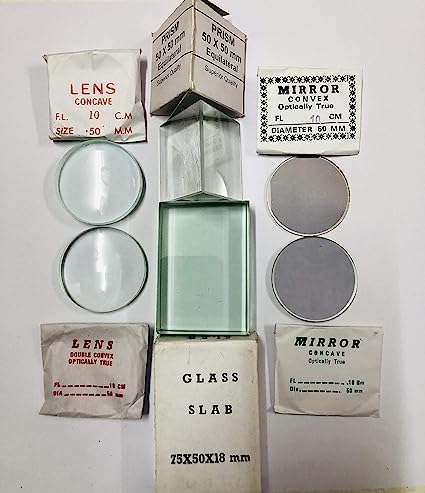 Glass Lens Set – Includes Prism, Concave, Convex Lens & Mirror for Optics Study & Demonstrations