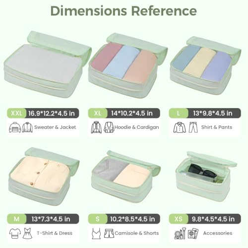 Image of BAGAIL Compression Packing Cubes for Travel Essentials, 6 Set-Green