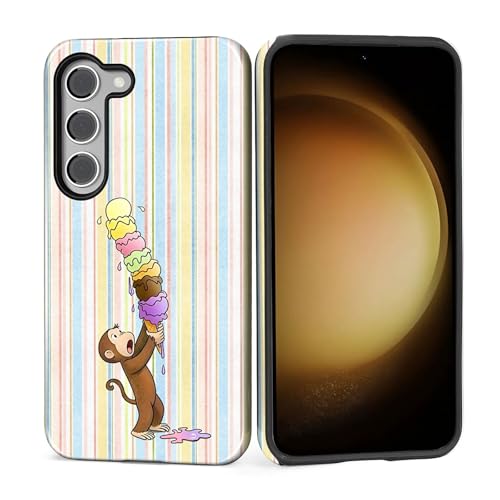 Goodsprout for Samsung Galaxy S23 Case,Dual-Layer TPU Silicone + PC Hard,Shockproof and Scratch-Resistant Phone Case Colorful Stripes A Monkey Eating Ice Cream by Goodsprout - Used condition - Image 2