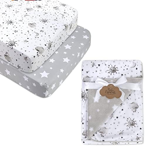 Moon and Stars Crib Sheets Bedding Set for Boys, Girls | Gender Neutral Crib Bedding Set Boho