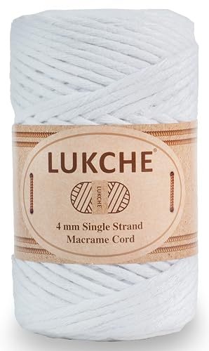 4mm Single Strand Macrame Cord Rope 82 Yards, Colored Macrame Rope, Cotton Rope Macrame Yarn, Colorful Cotton Craft Cord for Wall Hanging, Plant Hangers, Crafts, Knitting (White, 4mm 1 Skein)