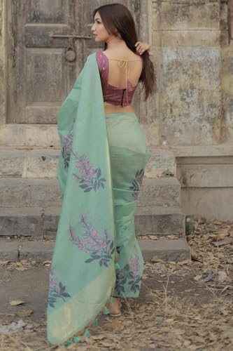 Image of SGF11 Women's Kanjivaram Soft Cotton Linen Silk Saree With Blouse Piece