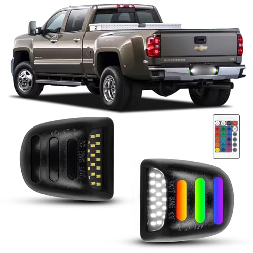 NEIFILES RGB LED License Plate Light Compatible with 2001-2014 Chevy Silverado Suburban 2500 Avalanche 1500，2000-2006 Tahoe，1999-2014 GMC Sierra 1500 2500 3500-16-Color, Plug and Play