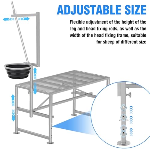 Lezbanz 600 LBs Goat Stand with Feed Bin, Goat Milking Livestock Stand for Sheep Trimming and Milking, for Hoof Trimming, with Feeder, Adjustable Size, Iron Silver - Thumbnail 4