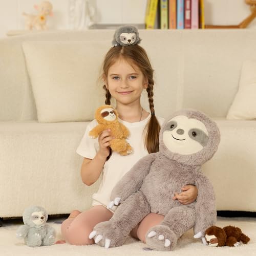 Tezituor 5Pcs Sloth Stuffed Animals Set, 22 inch Large Mommy Stuffed Sloth with 4 Cute Babies, Soft Gray Sloth Plush Pillow for Girl Boy Birthday Christmas by Tezituor - Used condition - Image 3