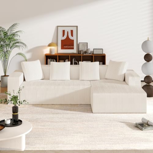 Canapé d'angle Velours aéré modèle D - Blanc 261x146cm