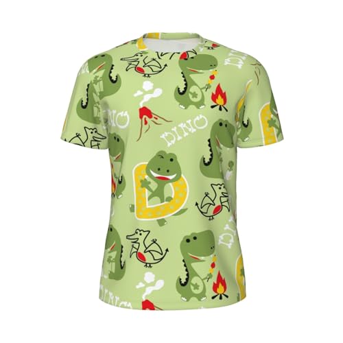 Salelf Cute Dinosaurs Cartoon for Men's Dry Fit Workout Gym T Shirts, Short Sleeve Running Moisture Wicking, Black, XS