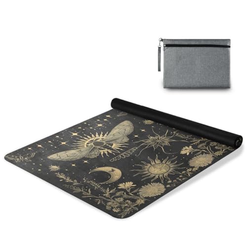 ALAZA Esoteric Alchemy Mystical Crescent Sun Stars Floral Elements Yoga Mat Non Slip Fitness Exercise Mat, Workout Mat for Yoga, Pilates and Floor Exercises