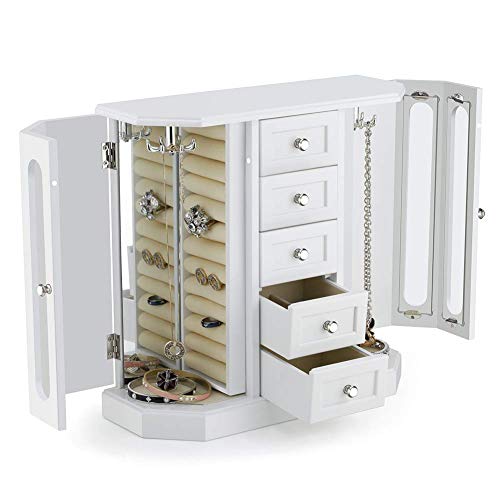 Rr Round Rich Design Solid Wooden Jewelry Box Makeup And Organizer Storage With Drawers White #TOP3