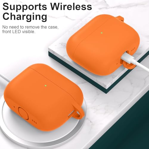 Image of New Soft Silicone Case Compatible with Apple AirPods Pro 3 Generation (2025) Protective Silicone 360 Full Protection Dust-Proof Shockproof Case Cover with Hook (Cover Only) (Orange)