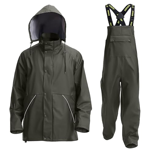 FWG Men's Workwear PRO Rain Suit - Ultimate Safety & Comfort | Waterproof, Durable PU Jacket & Bib...