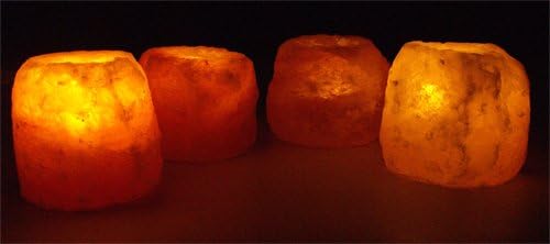 4 x HIMALAYAN SALT ROCK CRYSTAL CANDLE HOLDER HEALING IONIZING T-LIGHT