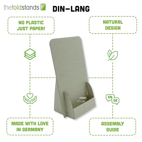 thefoldstands 5 faltbare FLYERSTÄNDER Gras Design ökologische Prospektständer für DIN lang Flyer 10,5 x 21 cm vertikal, Prospekthalter aus Gras- Karton, kurz-bis mittelfristigen Einsatz