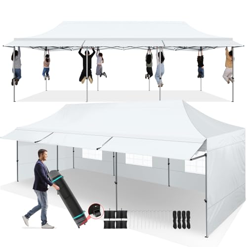 COBIZI 10x30 Pop Up Canopy Tent with Awning,Heavy Duty Canopies,White