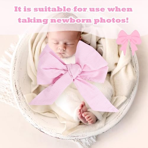 Image of Newborn Swaddle Sash, Soft Cotton Bow Decorative Strap for Swaddles, Adorable Maternity Bow Sash, 70x5.5 Inch, Pink Stripes