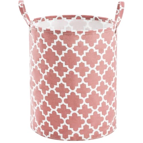 TECHMILLY 63L Large Laundry Basket with Long Handles, Collapsible Kids Laundry Hamper, Toy Storage Basket for Nursery, Bedroom Decor for Baby Girls and Boys (Pink Lattice)