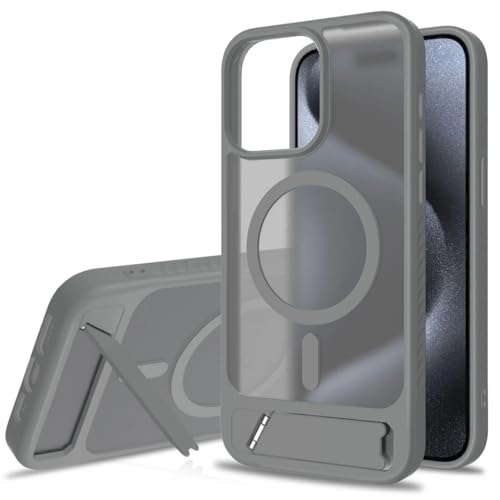 Coque iPhone 16 Pro Max avec support magnétique et béquille de luxe grise