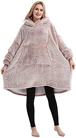 Coastline Sherpa Fleece Sweatshirt Blanket Ultra soft Teddy Bear Warm Cozy Oversized wearable big pocket Hoodie Blanket Throw for Adults Women Girls Men and Teens,One size Fits Alll (Blush)